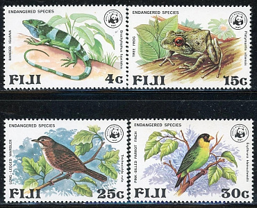 Фиджи, Птицы, Ящерицы, Лягушки, WWF, 1970, 4 марки